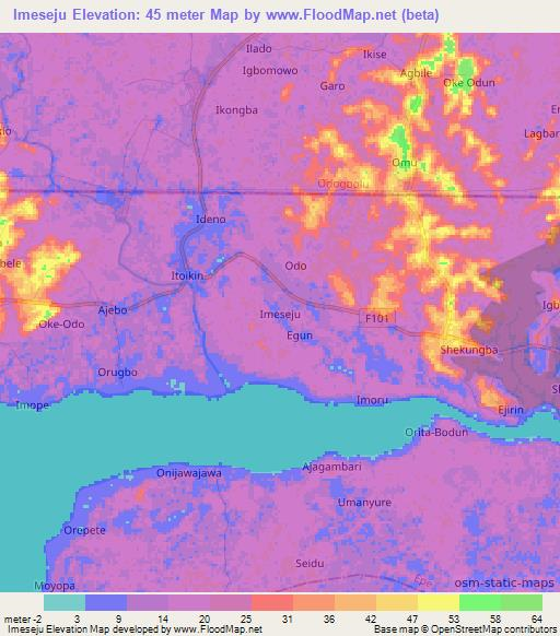 Imeseju,Nigeria Elevation Map