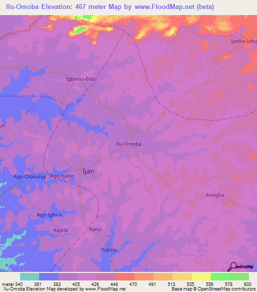 Ilu-Omoba,Nigeria Elevation Map