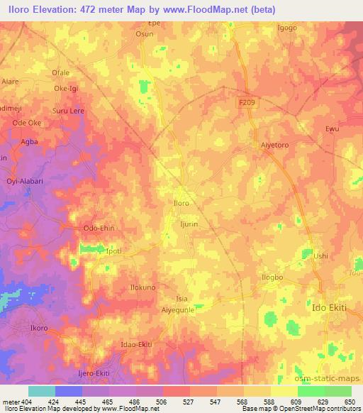 Iloro,Nigeria Elevation Map