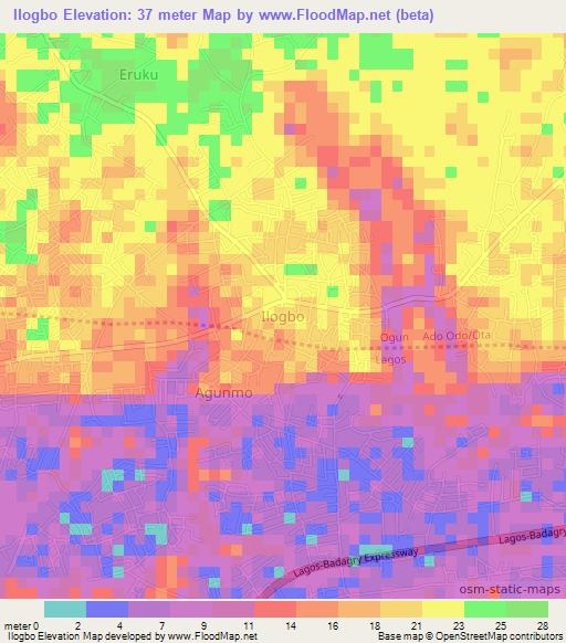 Ilogbo,Nigeria Elevation Map