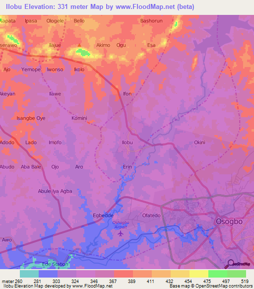 Ilobu,Nigeria Elevation Map