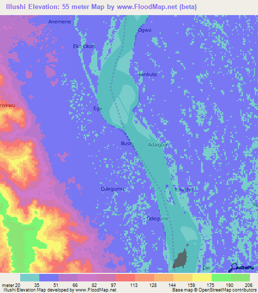 Illushi,Nigeria Elevation Map