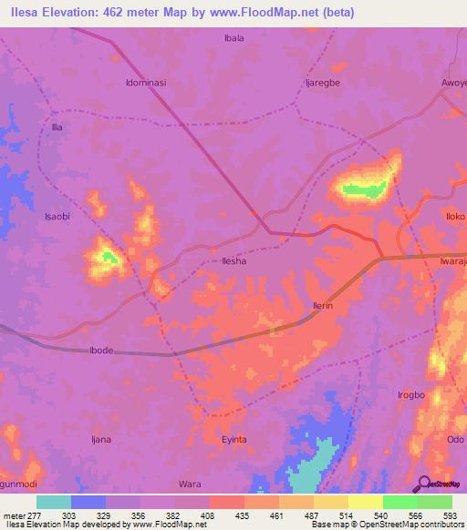 Ilesa,Nigeria Elevation Map