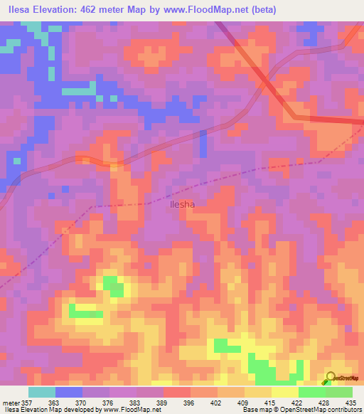 Ilesa,Nigeria Elevation Map