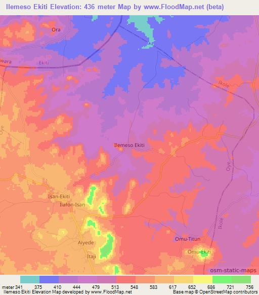 Ilemeso Ekiti,Nigeria Elevation Map