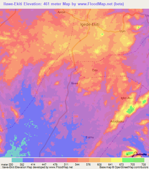 Ilawe-Ekiti,Nigeria Elevation Map