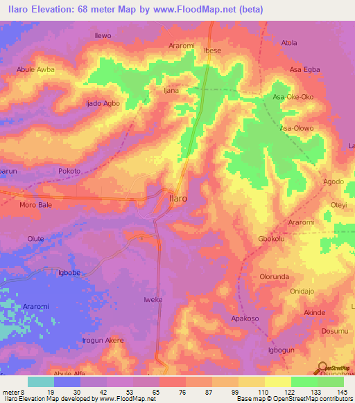 Ilaro,Nigeria Elevation Map