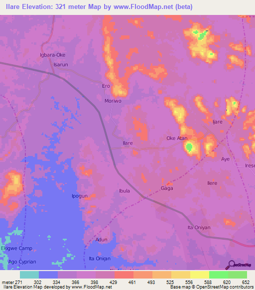 Ilare,Nigeria Elevation Map