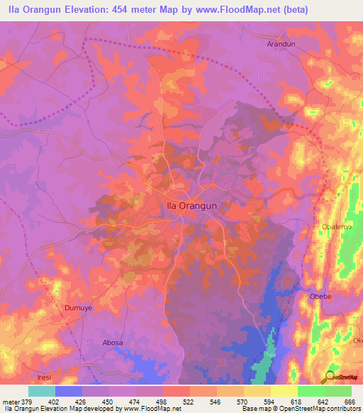 Ila Orangun,Nigeria Elevation Map