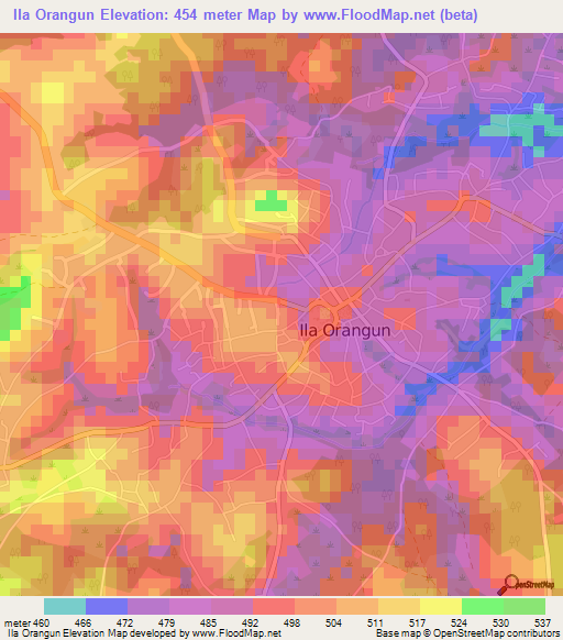 Ila Orangun,Nigeria Elevation Map