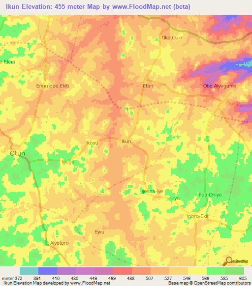 Ikun,Nigeria Elevation Map