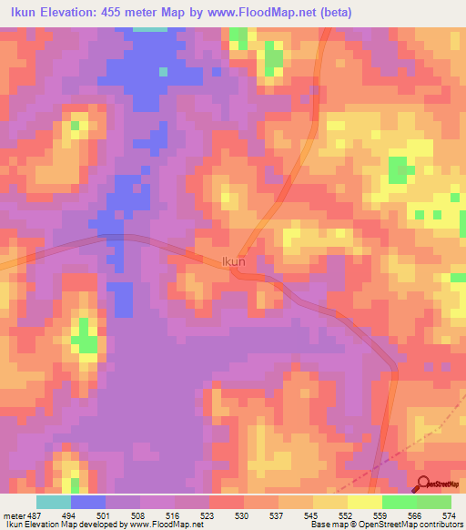 Ikun,Nigeria Elevation Map