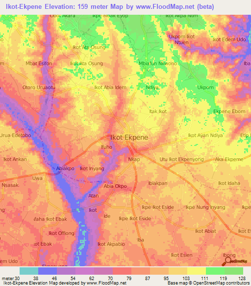 Ikot-Ekpene,Nigeria Elevation Map