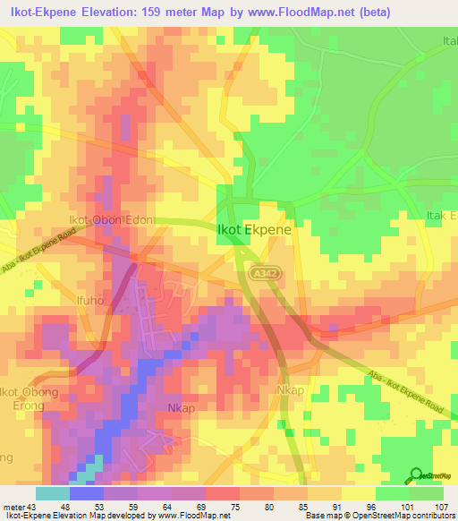 Ikot-Ekpene,Nigeria Elevation Map