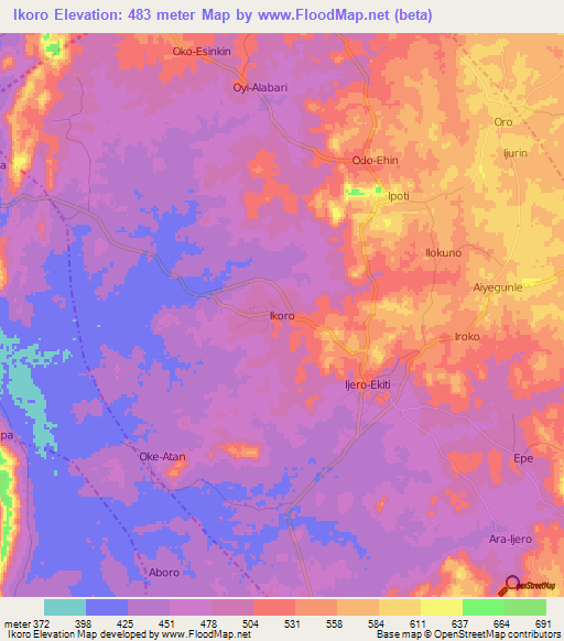 Ikoro,Nigeria Elevation Map