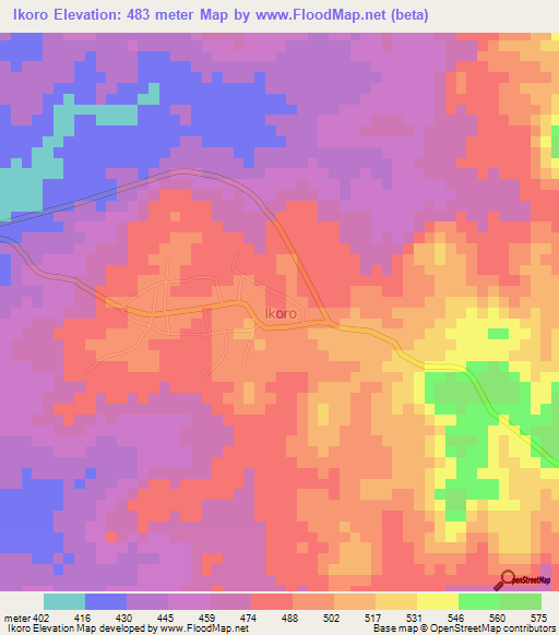 Ikoro,Nigeria Elevation Map