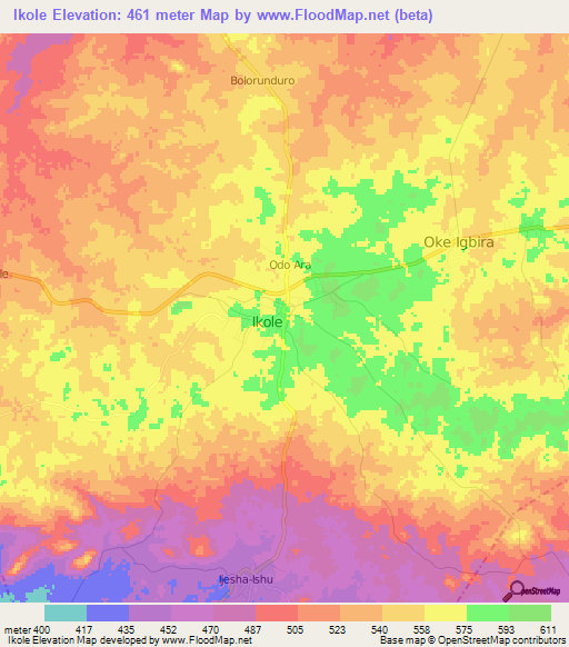 Ikole,Nigeria Elevation Map