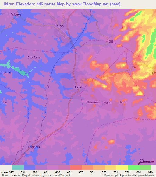 Ikirun,Nigeria Elevation Map