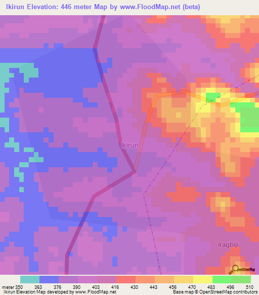 Ikirun,Nigeria Elevation Map