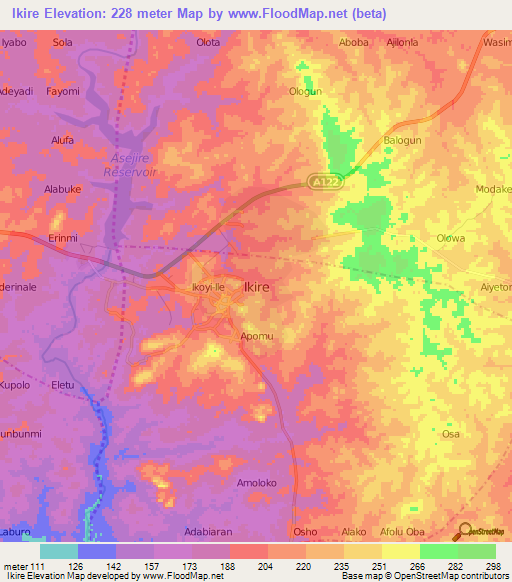 Ikire,Nigeria Elevation Map