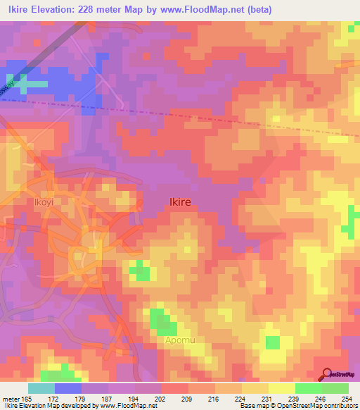 Ikire,Nigeria Elevation Map