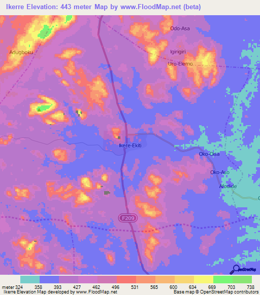 Ikerre,Nigeria Elevation Map