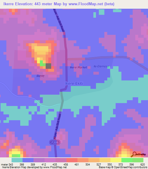 Ikerre,Nigeria Elevation Map