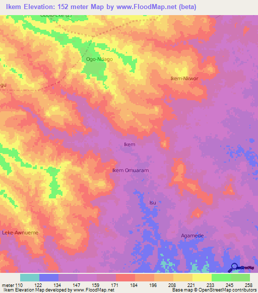 Ikem,Nigeria Elevation Map