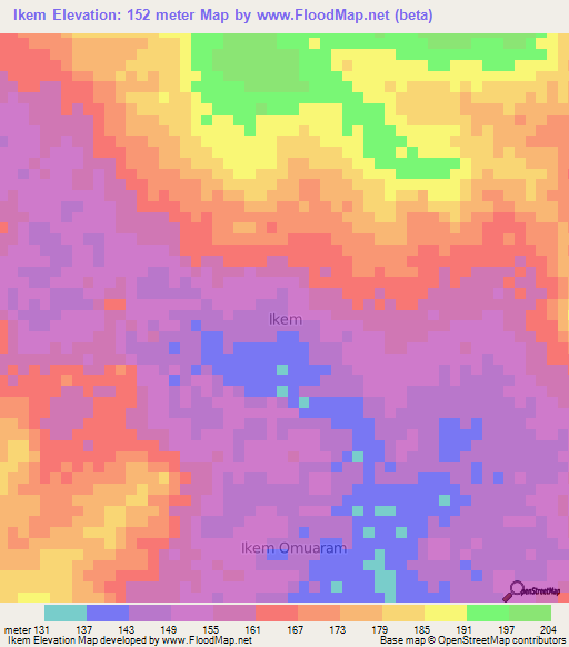 Ikem,Nigeria Elevation Map