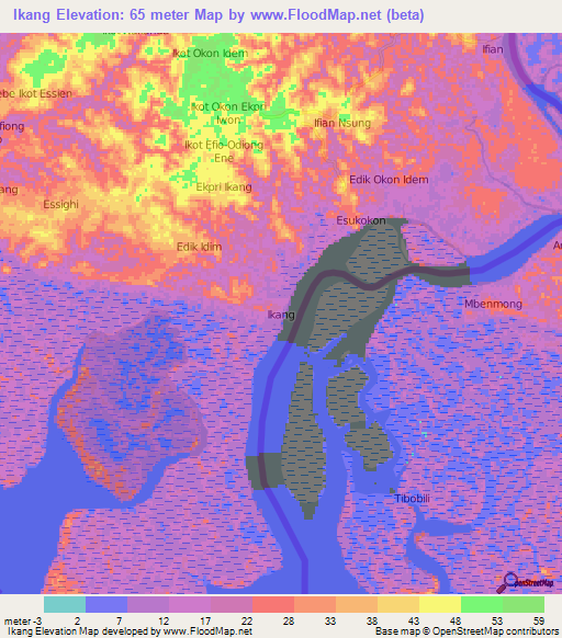 Ikang,Nigeria Elevation Map