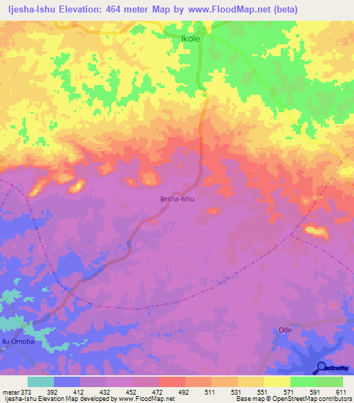 Ijesha-Ishu,Nigeria Elevation Map