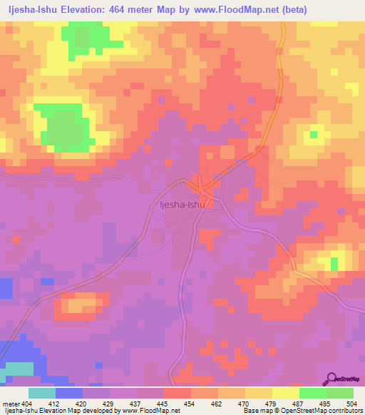 Ijesha-Ishu,Nigeria Elevation Map