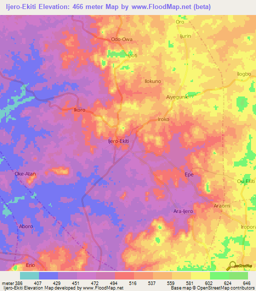 Ijero-Ekiti,Nigeria Elevation Map