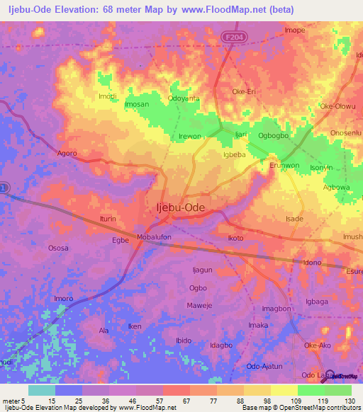 Ijebu-Ode,Nigeria Elevation Map