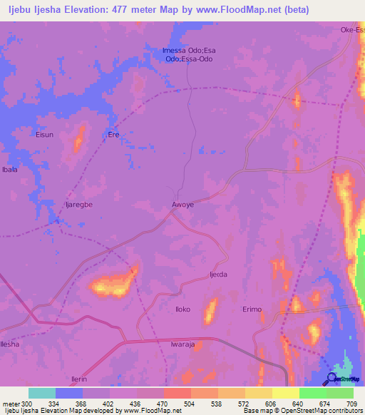 Ijebu Ijesha,Nigeria Elevation Map