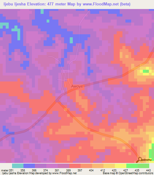 Ijebu Ijesha,Nigeria Elevation Map