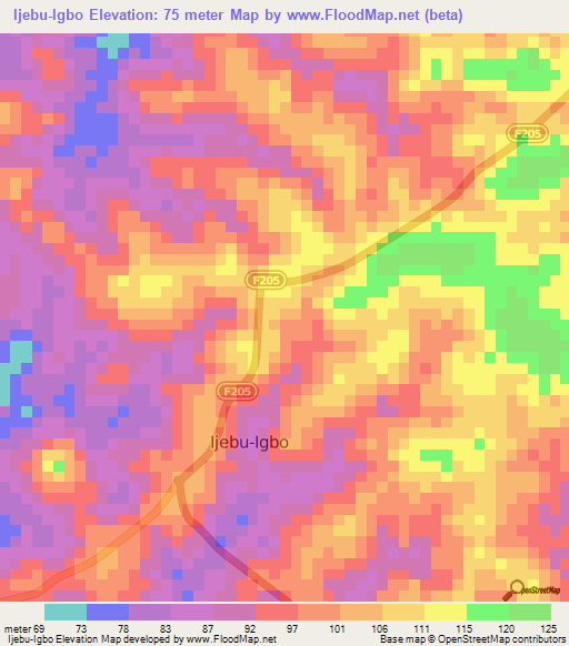 Ijebu-Igbo,Nigeria Elevation Map