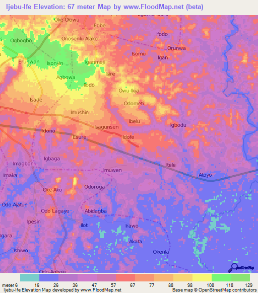 Ijebu-Ife,Nigeria Elevation Map