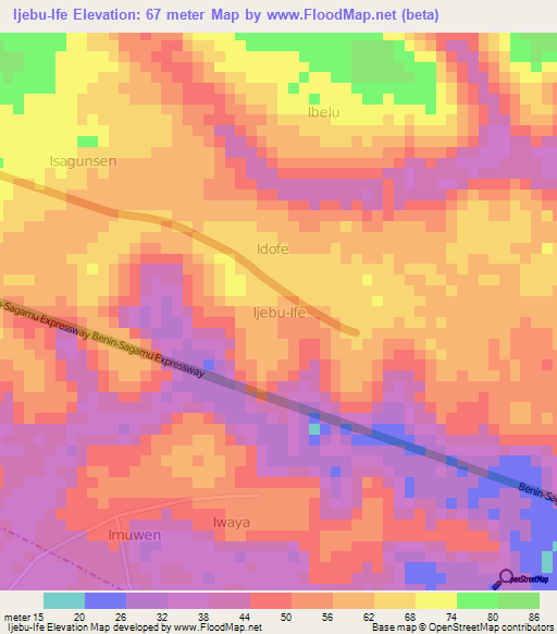 Ijebu-Ife,Nigeria Elevation Map