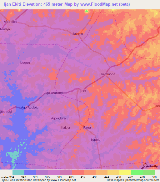 Ijan-Ekiti,Nigeria Elevation Map