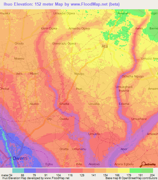 Ihuo,Nigeria Elevation Map