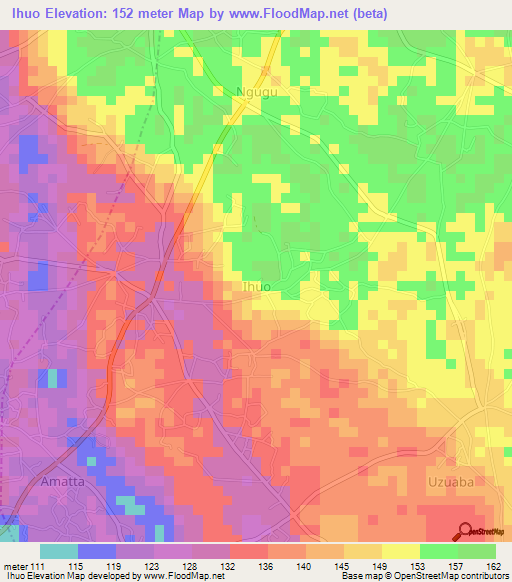 Ihuo,Nigeria Elevation Map