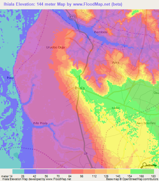 Ihiala,Nigeria Elevation Map