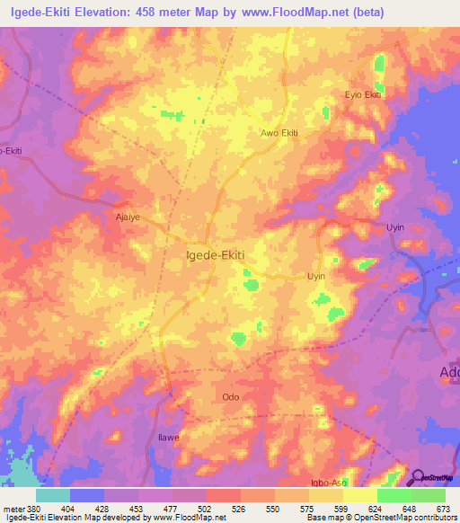 Igede-Ekiti,Nigeria Elevation Map