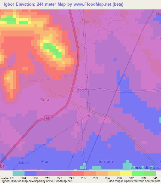 Igbor,Nigeria Elevation Map