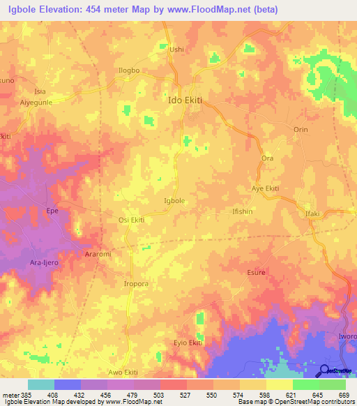 Igbole,Nigeria Elevation Map