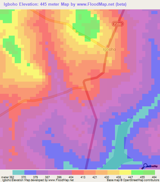 Igboho,Nigeria Elevation Map