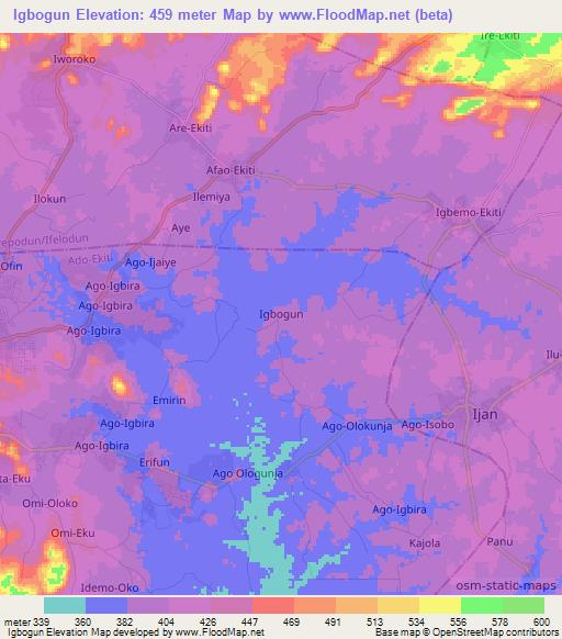 Igbogun,Nigeria Elevation Map