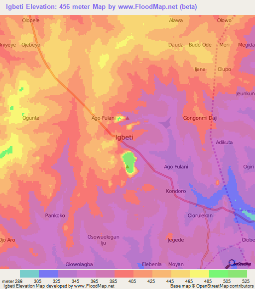 Igbeti,Nigeria Elevation Map