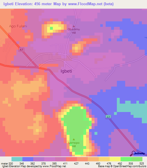 Igbeti,Nigeria Elevation Map